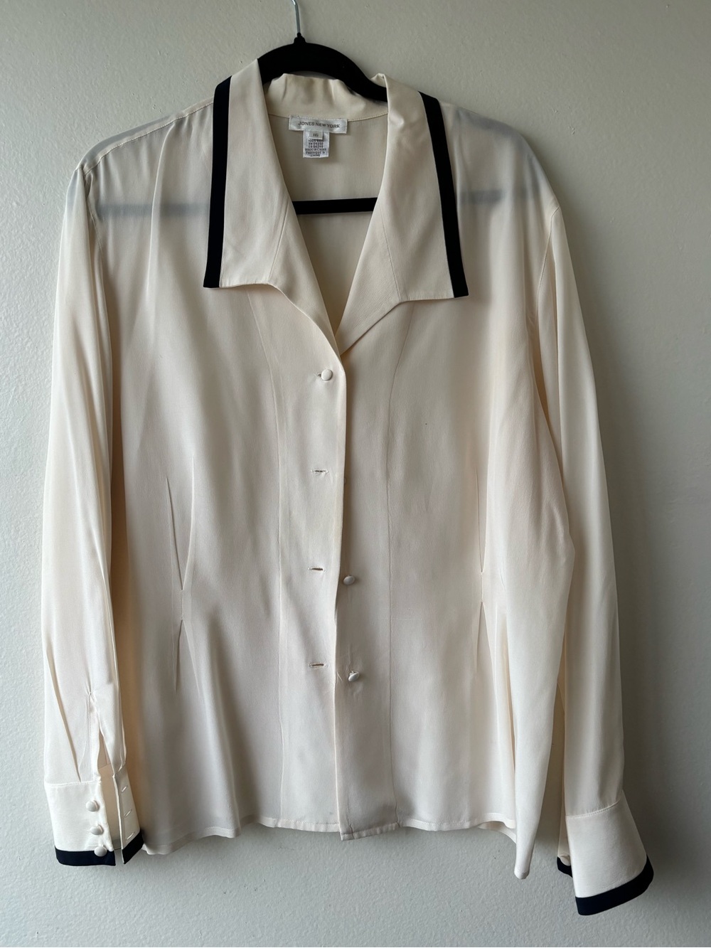 Jones New York Cream Button-Front Blouse with Black Trim